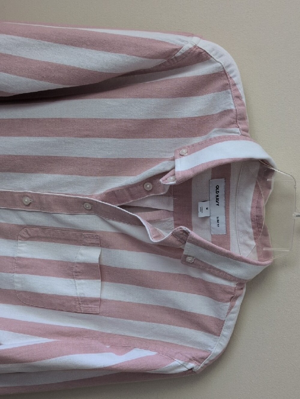 Old Navy Men's Pink & White Vertical Stripe Button-Down Shirt - Picture 3 of 4